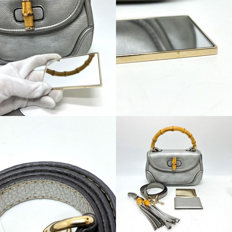 Gucci Handbag New Bamboo 254884 Leather Silver