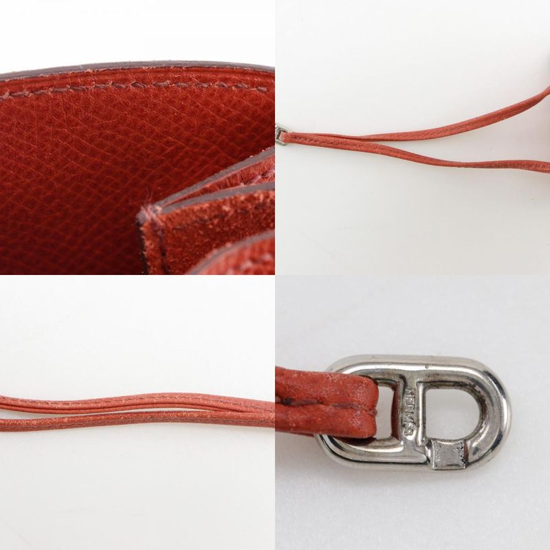 Hermes Vespa Pouch Drawstring Leather Orange □G Ladies Pouch