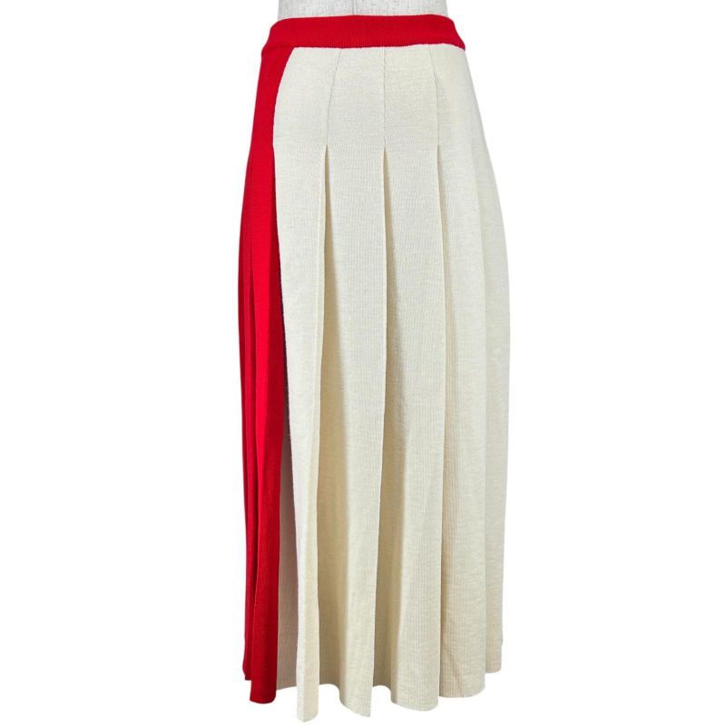 Gucci 23SS 727146 100% Wool Long Length Pleated Skirt Red S Made In Italy