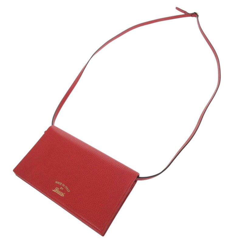 Gucci 368231 Leather Red Shoulder Wallet Shoulder Bag Long Wallet Red 0462 Gucci