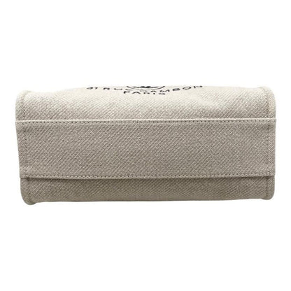 Chanel Tote Bag Deauville MM A67001 Canvas Chain Logo Beige Black Gold Hardware