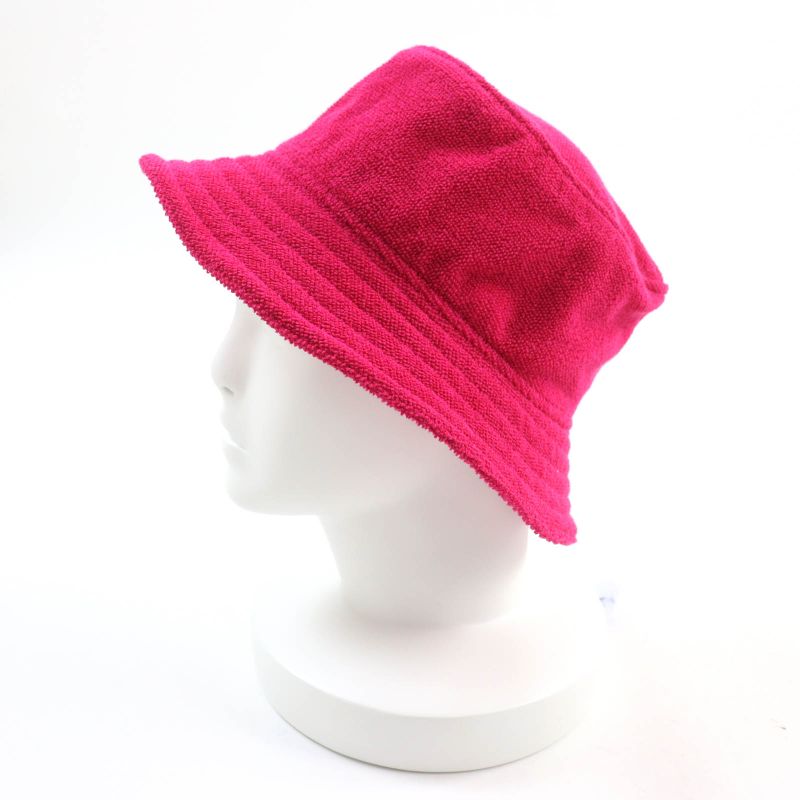Hermes Davis Hat 100% Cotton Pile Bucket Hat With Logo Patch Shocking Pink 57