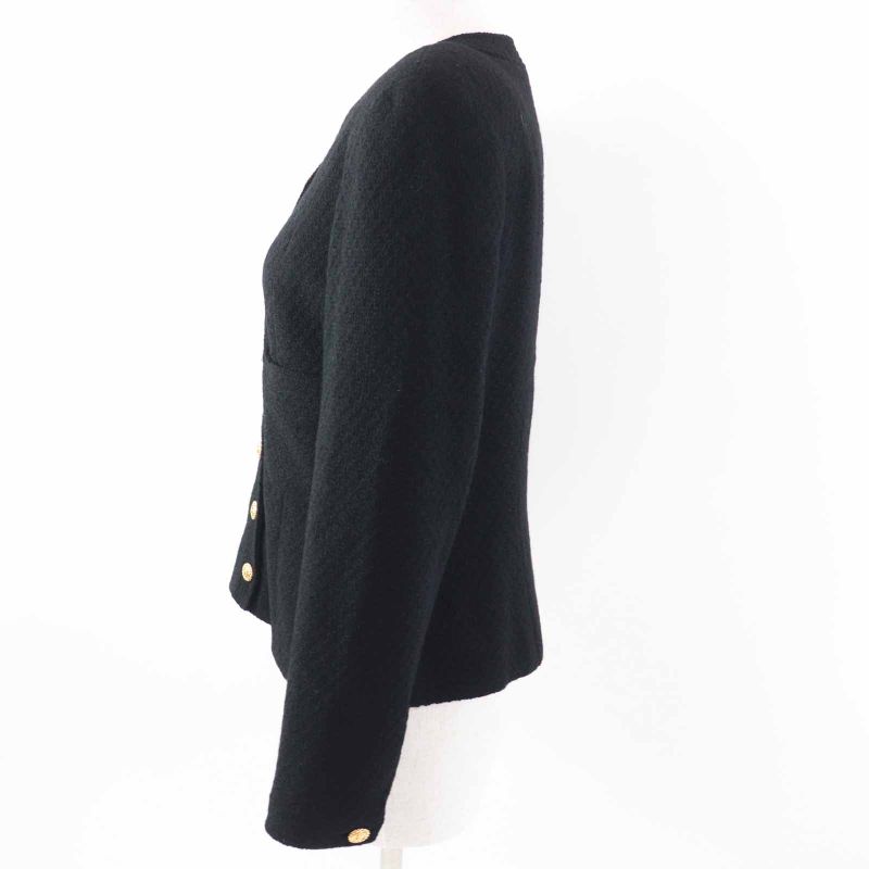 CHANEL Vintage Wool 100% Silk Lining No Collar With Coco Mark Gold Buttons