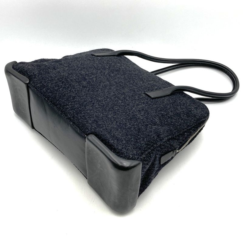 Prada Handbag Shoulder Bag Black Wool Tweed Leather Women Fashion