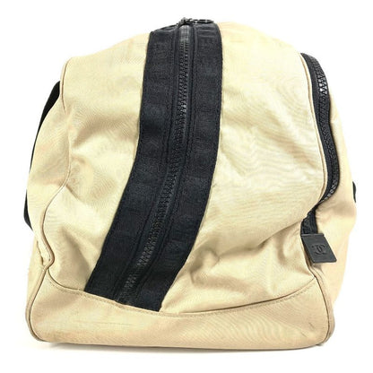 Chanel Boston Bag CC Coco Mark Logo Nylon Canvas Beige