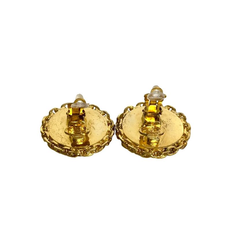 Chanel Vintage Coco Mark Chain Motif Earrings Accessory Women's