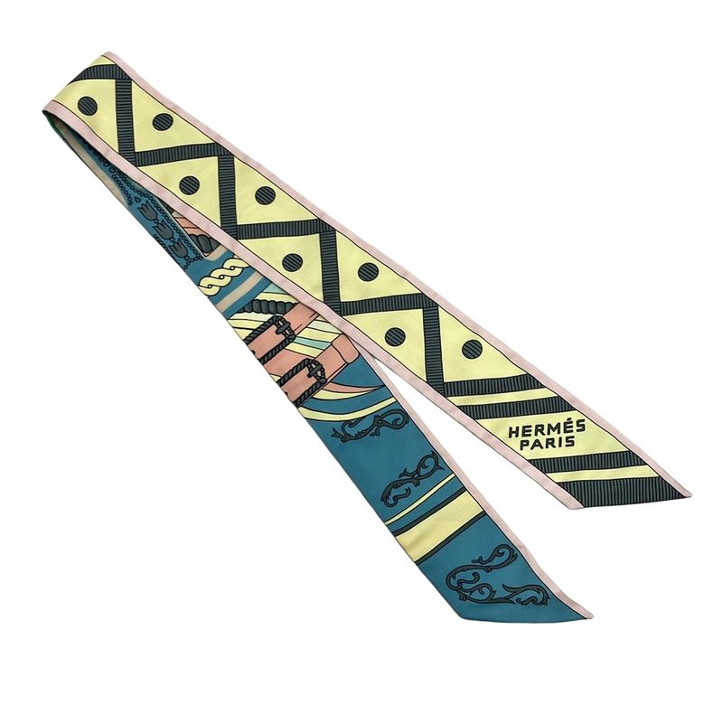 Hermes Scarf Twillie Light Yellow×gray×multi