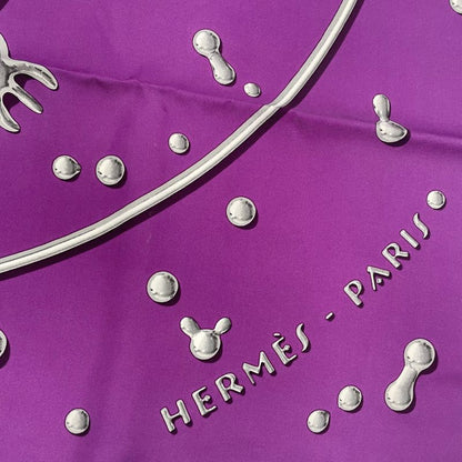 Hermes Carre 90 VIF Argent Silver Drop Orange Silk Scarf With Purple Box