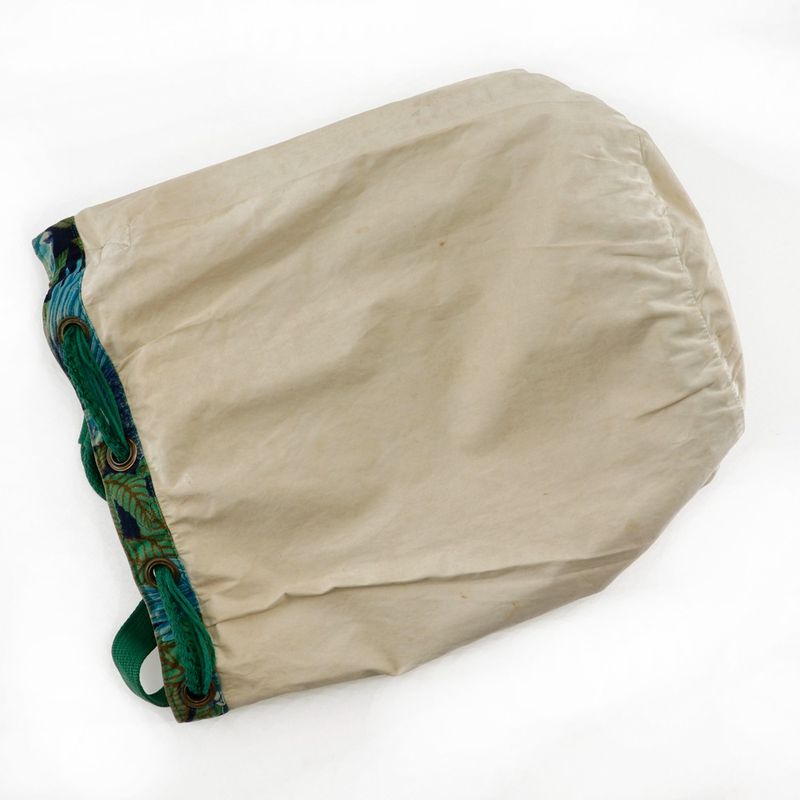 Hermes One Shoulder Botanical Pattern Bird Pattern Vintage Cotton Green Women