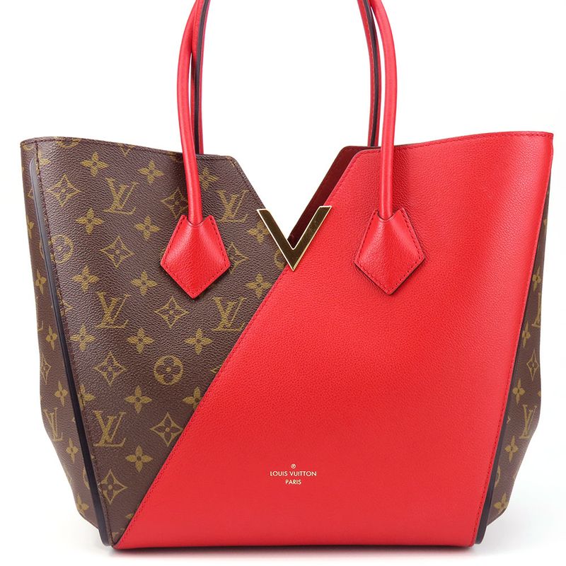 Louis Vuitton Tote Bag Kimono MM M40459 Monogram Leather Threes Red Brown Gold