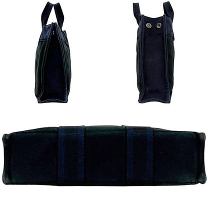Hermes Handbag Deauville PM Black Navy Excellent Condition Canvas
