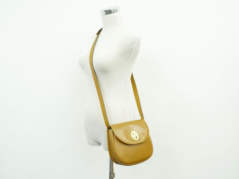 Authentic Christian DIOR Leather Shoulder Bag Pochette Brown Bag Pre-owned