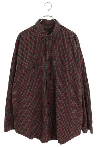 Balenciaga 658806 Tkm36 Checked Long Sleeve Shirt With Logo Embroidery Men's M