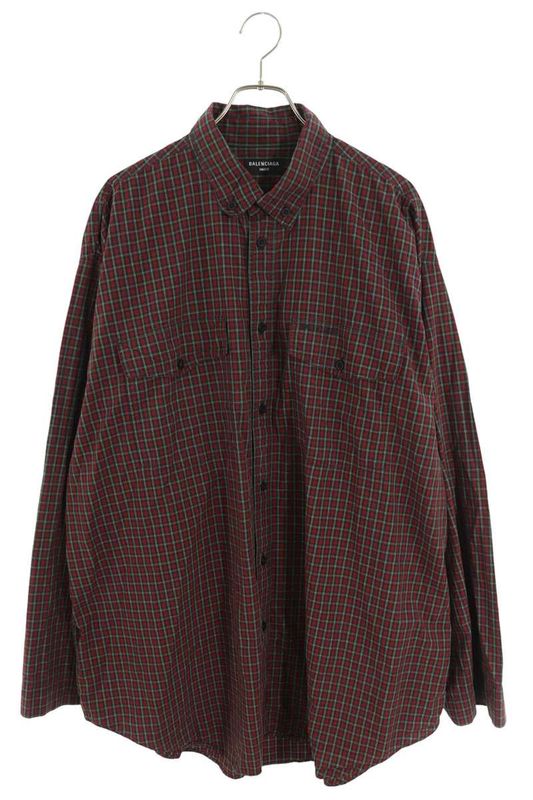 Balenciaga 658806 Tkm36 Checked Long Sleeve Shirt With Logo Embroidery Men's M