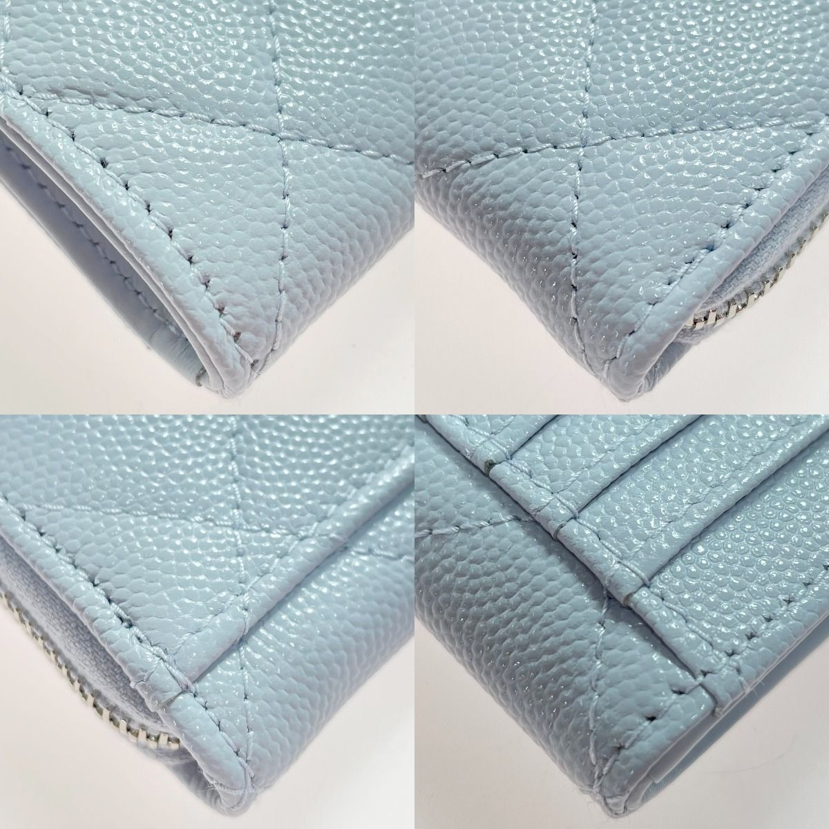 Chanel Matelasse Card Case Ap3836 Light Blue Coco Mark Caviar Skin Coin Case