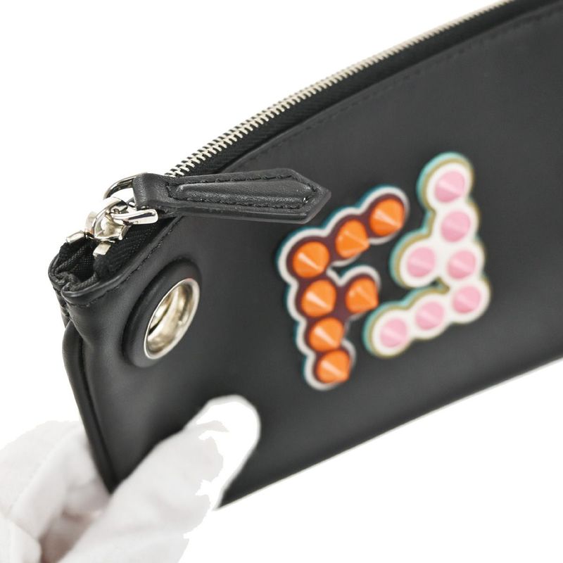 Fendi Clutch Bag Triplet Pouch Studded Black Pink Orange 35ka614