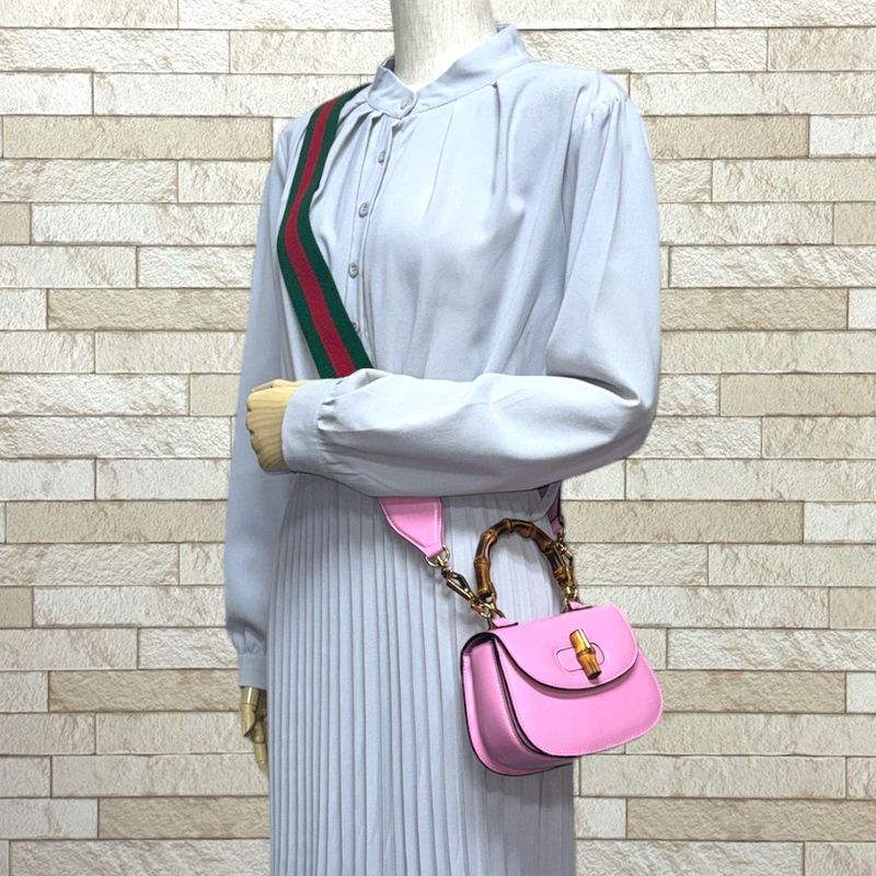 Gucci Mini Top Handle Bag Bamboo Shoulder Bag Leather 686864 Pink Ladies Gucci