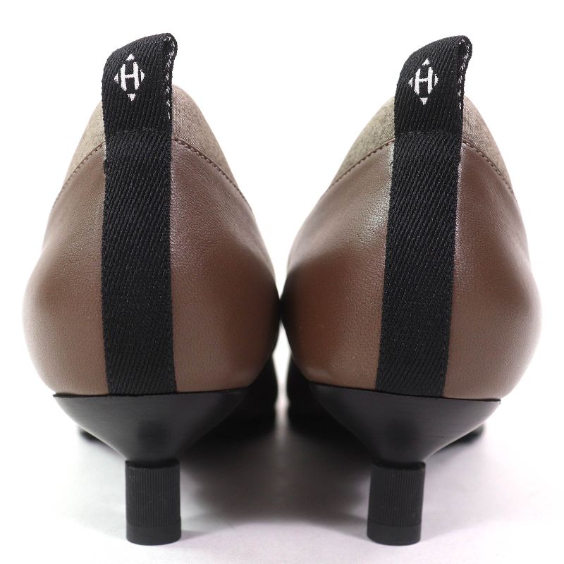Hermes Pointed Toe Leather Pumps With Band Strap Brown Black 38 Storage With