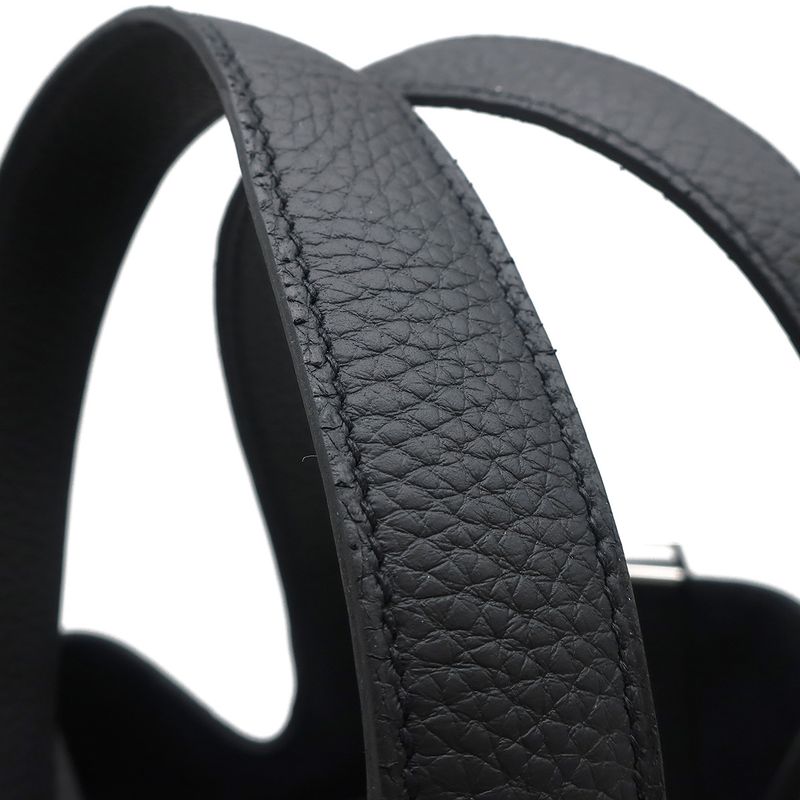 Hermes Handbag Picotin Lock MM Taurillon Clemence Black Silver Hardware Never