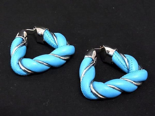 Bottega Veneta Leather × Sv925 Twisted Triangle Earrings Light Blue × Silver