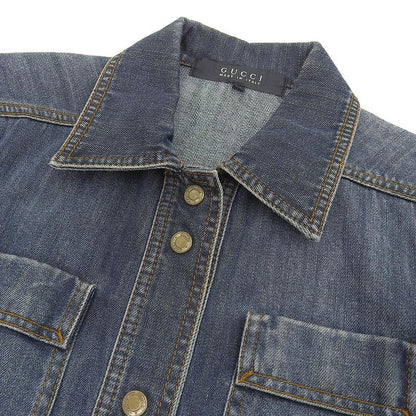 Gucci Western Logo Embroidery Sherry Leather Patch Denim Jacket Damaged 44 S