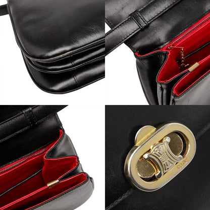 Celine Triomphe Crossbody Shoulder Bag Black Leather Women's Celine