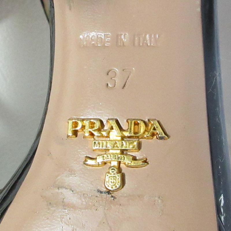 Prada Studded Enamel Back Strap Pin Heel Sandals 37 23.5cm (9.25in) Equivalent