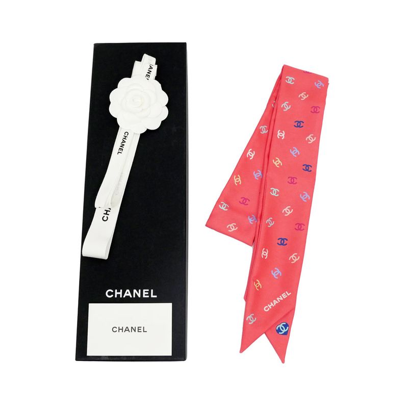 Chanel Headband Twill Pink Coco Mark 100% Silk Scarf Accessories