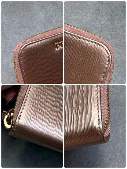 Prada Round Zipper Coin Case Card Case Viteromove Saffiano Pink Gold Box with