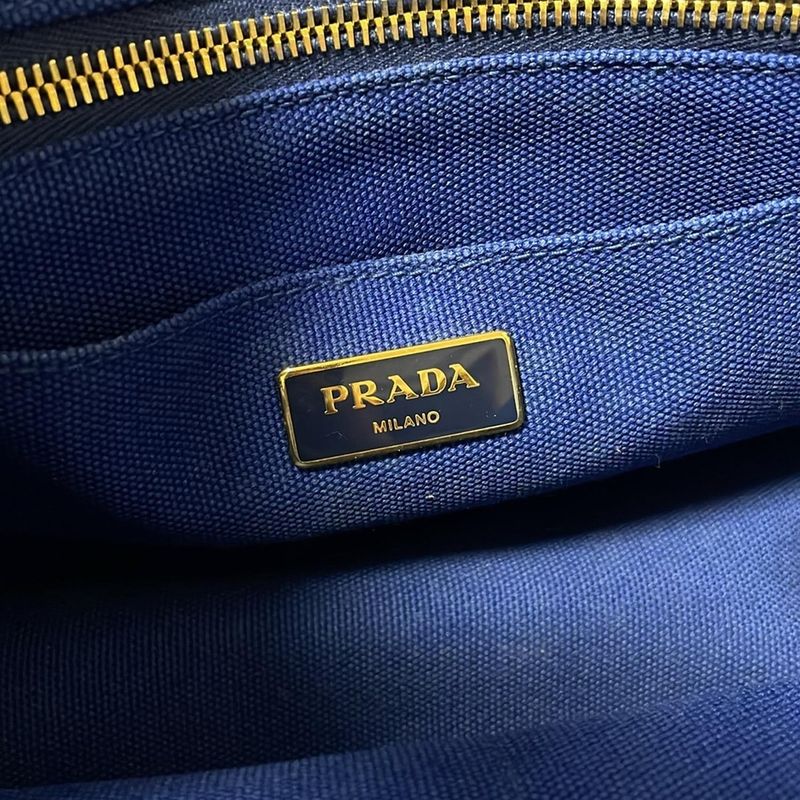 Prada Tote Bag Canapa Blue And Ivory
