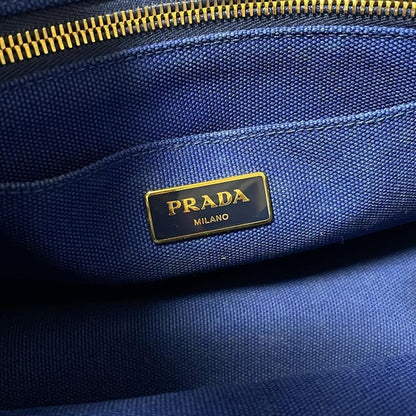 Prada Tote Bag Canapa Blue And Ivory