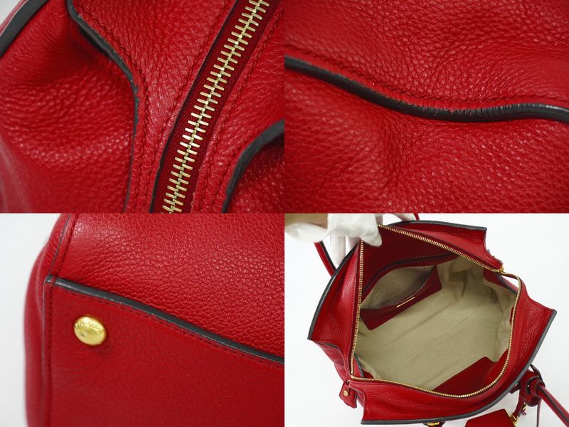 Authentic Prada Leather Tote Handbag Red Bn2769 Bag Pre-owned [follow-up