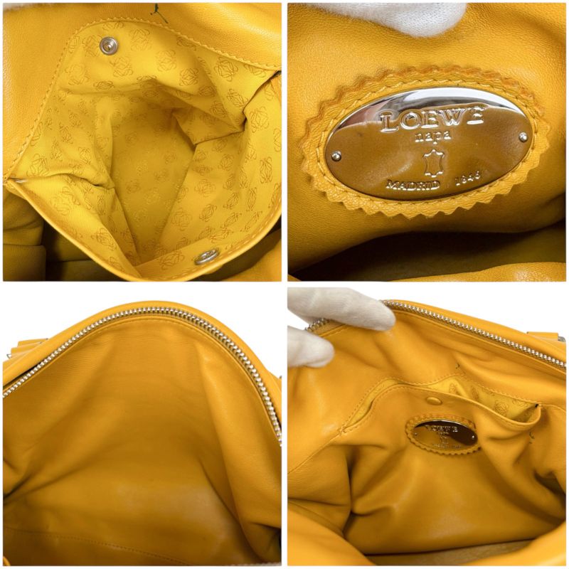 Loewe 2WAY Shoulder Bag Handbag Tassel Charm Fringe Anagram Logo Yellow Silver