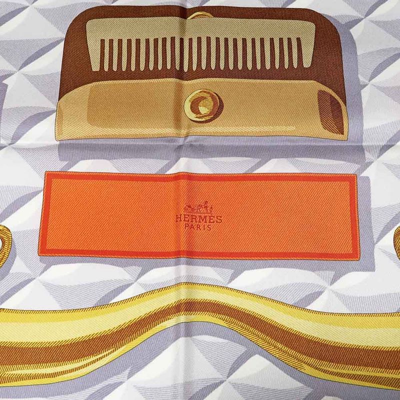 Hermes Carre 90 Scarf Beaute Composee 100% Silk Orange Brown