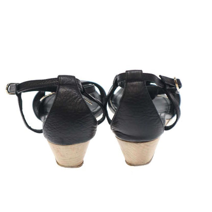 Chanel Coco Mark Wood Heel Sandals Black 36 1 2