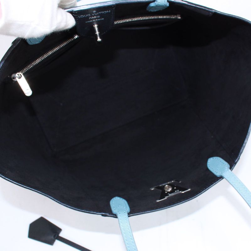 Louis Vuitton Lock Me Cabas Leather Black And Blue Tote Bag Silver M41447