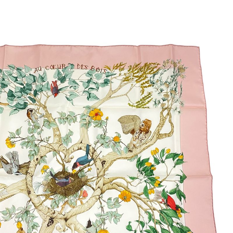 Hermes Scarf Carre 90 AU Coeur DES BOIS In The Woods 100% Silk Pink