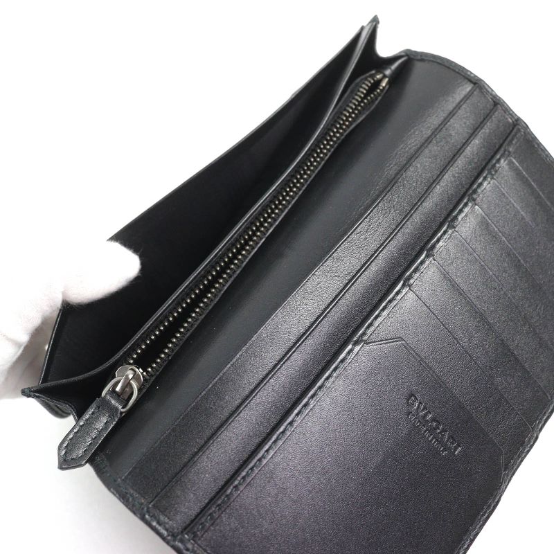 Bvlgari 280922 OCTO Leather Logo Shape Stamped Bifold Long Wallet