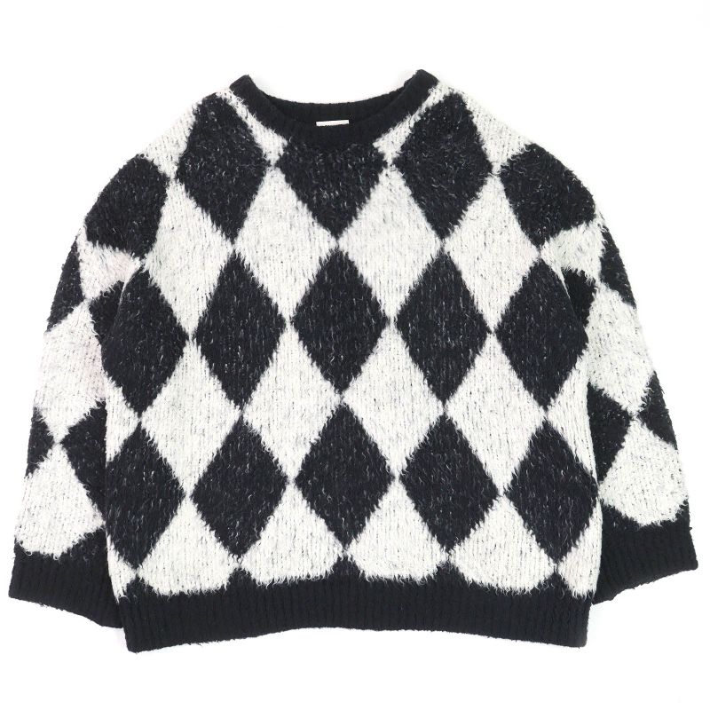 Celine 2af46974t Surf Style Argyle Boxy Crewneck Long Sleeve Knit Black White S