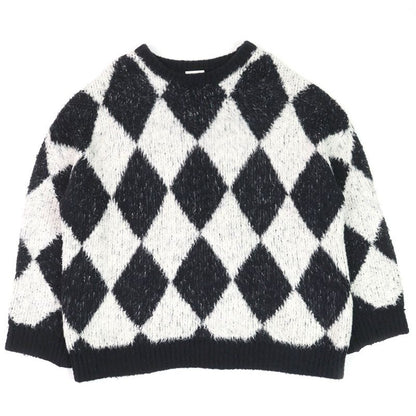 Celine 2af46974t Surf Style Argyle Boxy Crewneck Long Sleeve Knit Black White S