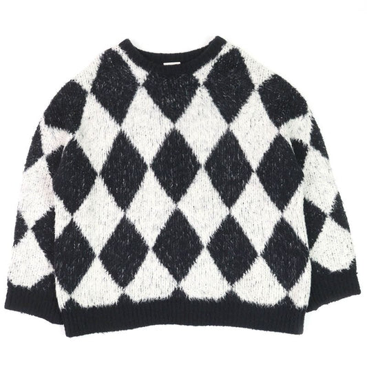 Celine 2af46974t Surf Style Argyle Boxy Crewneck Long Sleeve Knit Black White S