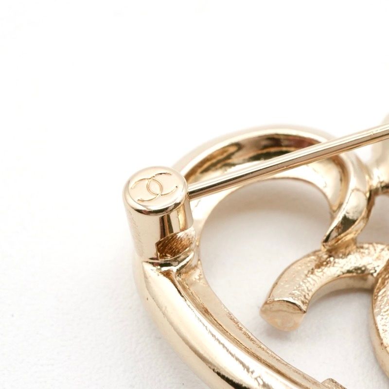 Chanel Brooch Corsage Gold Heart Here Mark Rhinestone