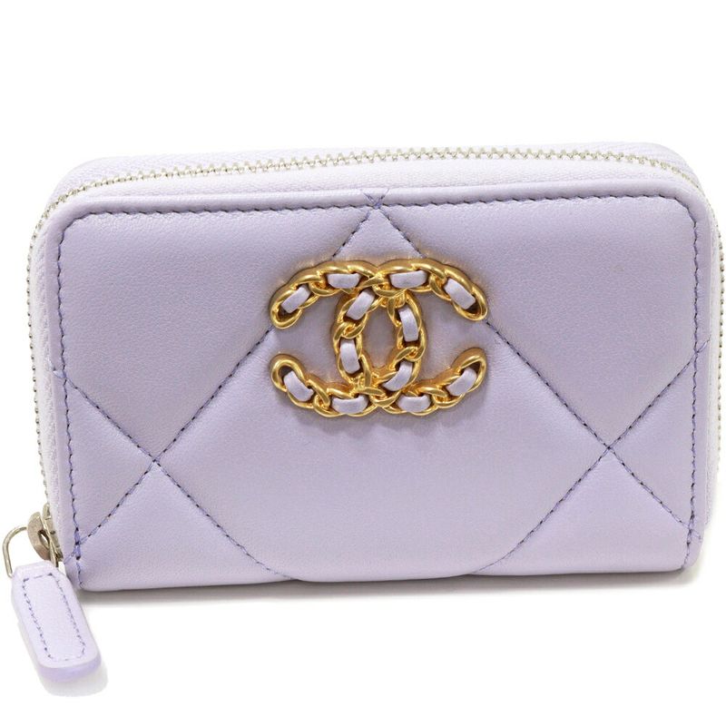 Chanel Coin Case Chanel 19 Zip Coin Purse Lambskin Lavender Antique Gold
