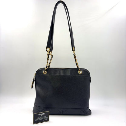 Chanel Triple Coco Mark Serial No 4 Series Chain Shoulder Bag Caviar Skin Black