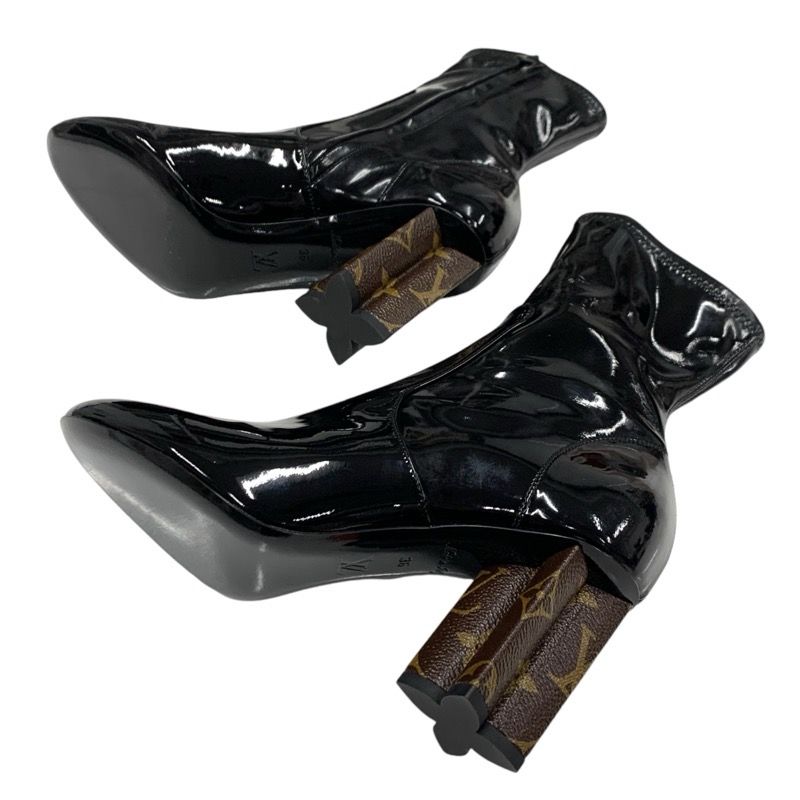 Louis Vuitton Silhouette Line Monogram Boots Short Boots Shoes Patent Black