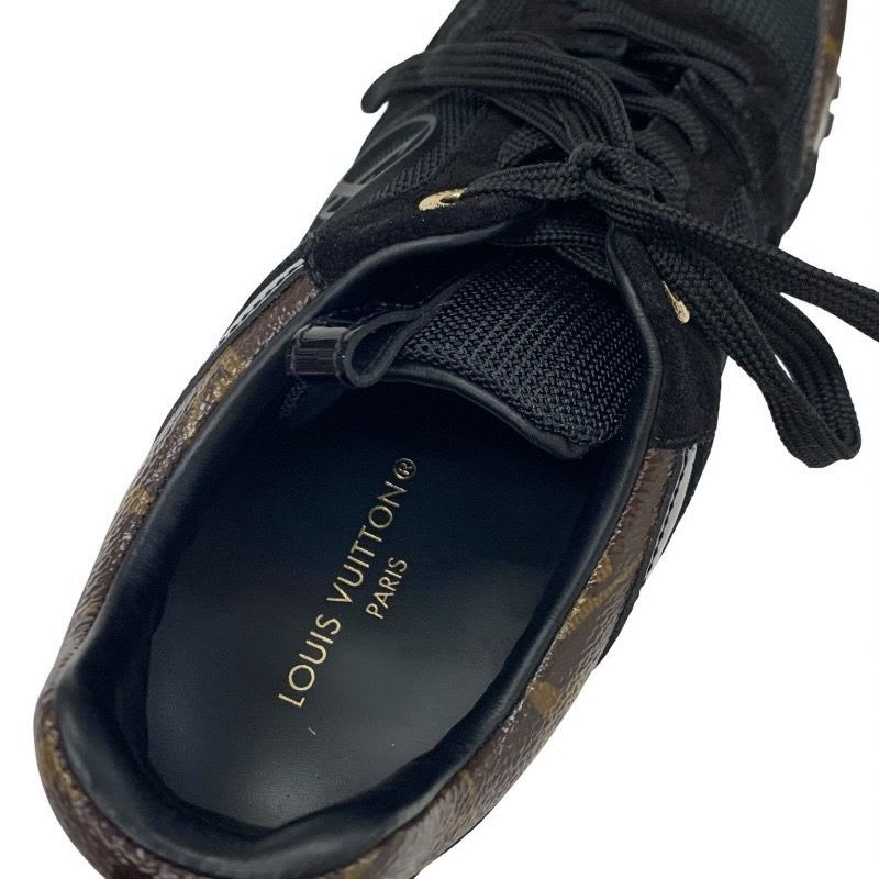 Louis Vuitton Run Away Line Monogram Sneakers Shoes Leather Patent Suede Black