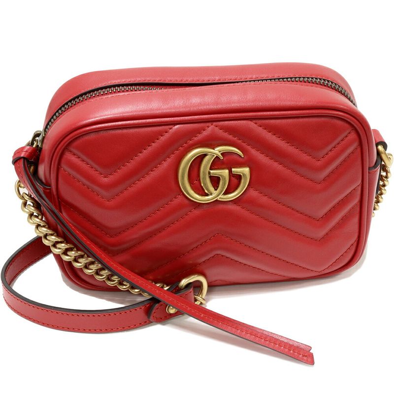 Gucci Chain Shoulder Bag GG Marmont Quilted Mini Bag Calf Red 448065 Dtd1t 6433