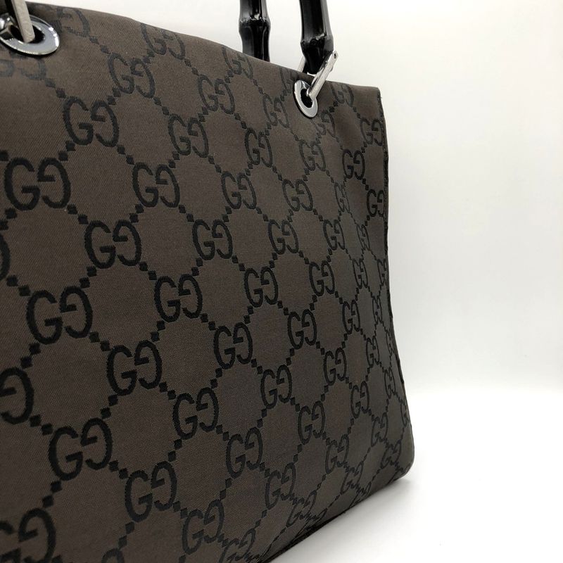 Gucci 002-1065 Handbag Brown GG Bamboo Women Men Fashion Gift Vintage