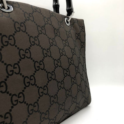 Gucci 002-1065 Handbag Brown GG Bamboo Women Men Fashion Gift Vintage