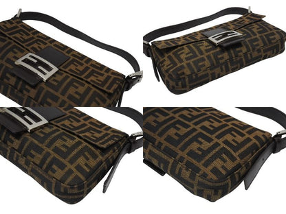 Fendi Mamma Baguette Bag Zucca Pattern Canvas Leather Brown Silver — view 5
